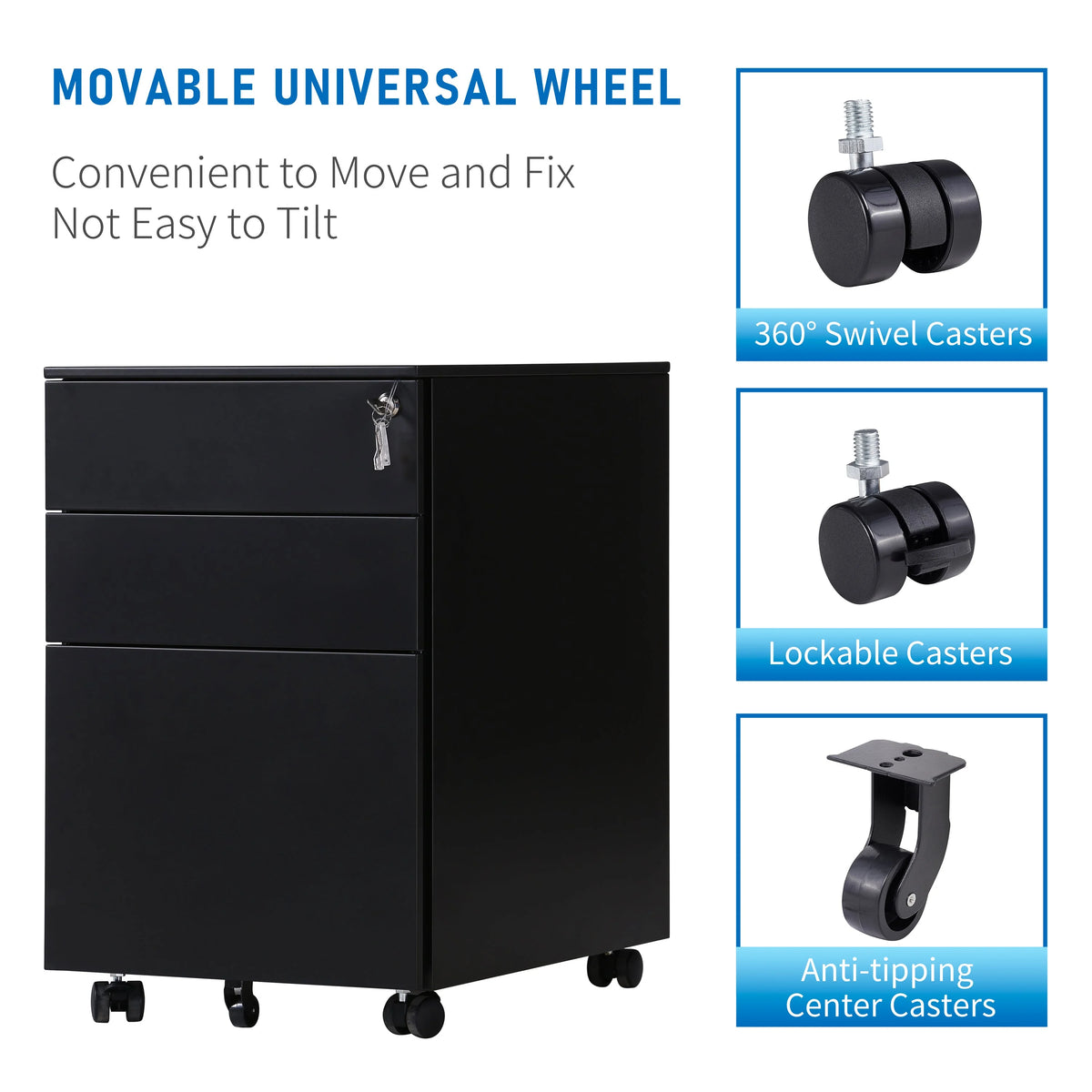 3 Drawer Black Mobile File Cabinet A583
