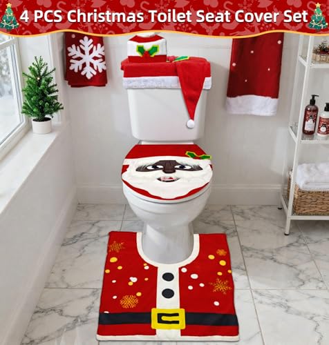 Black 4 Pcs Christmas Toilet Seat Cover Set L7515