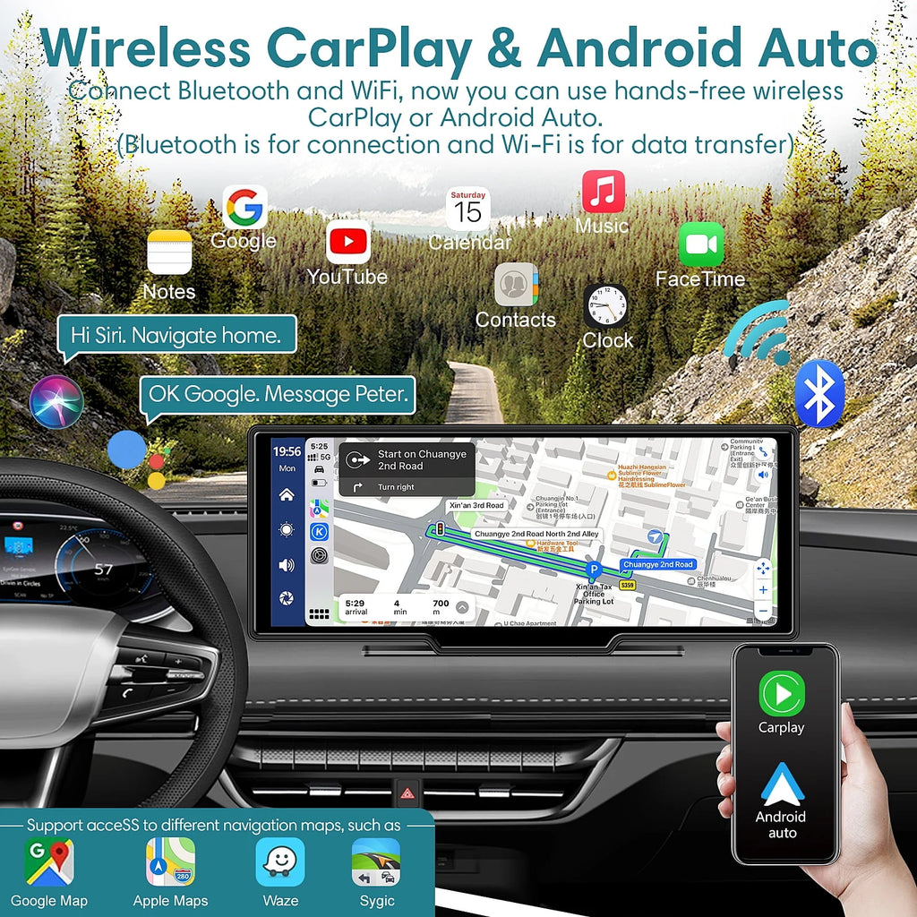 9.3 Portable Car Stereo with 2.5K Dash Cam and Backup Camera F10916
