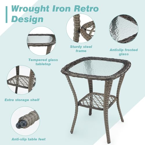 3 Pieces Wicker Patio Bistro Set with Rocking Chair and Glass Coffee Table J272062