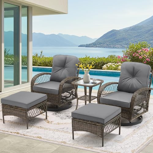 3 Pieces Wicker Patio Bistro Set with Rocking Chair and Glass Coffee Table J272062