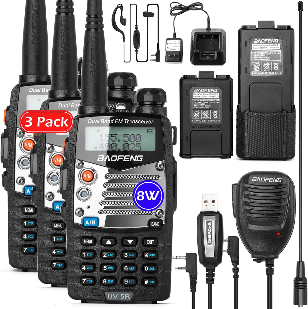 UV-5R Pro Dual-Band 2-Way Radio Handheld Walkie Talkies with 2 Rechargeable Battery and Earpiece E7465
