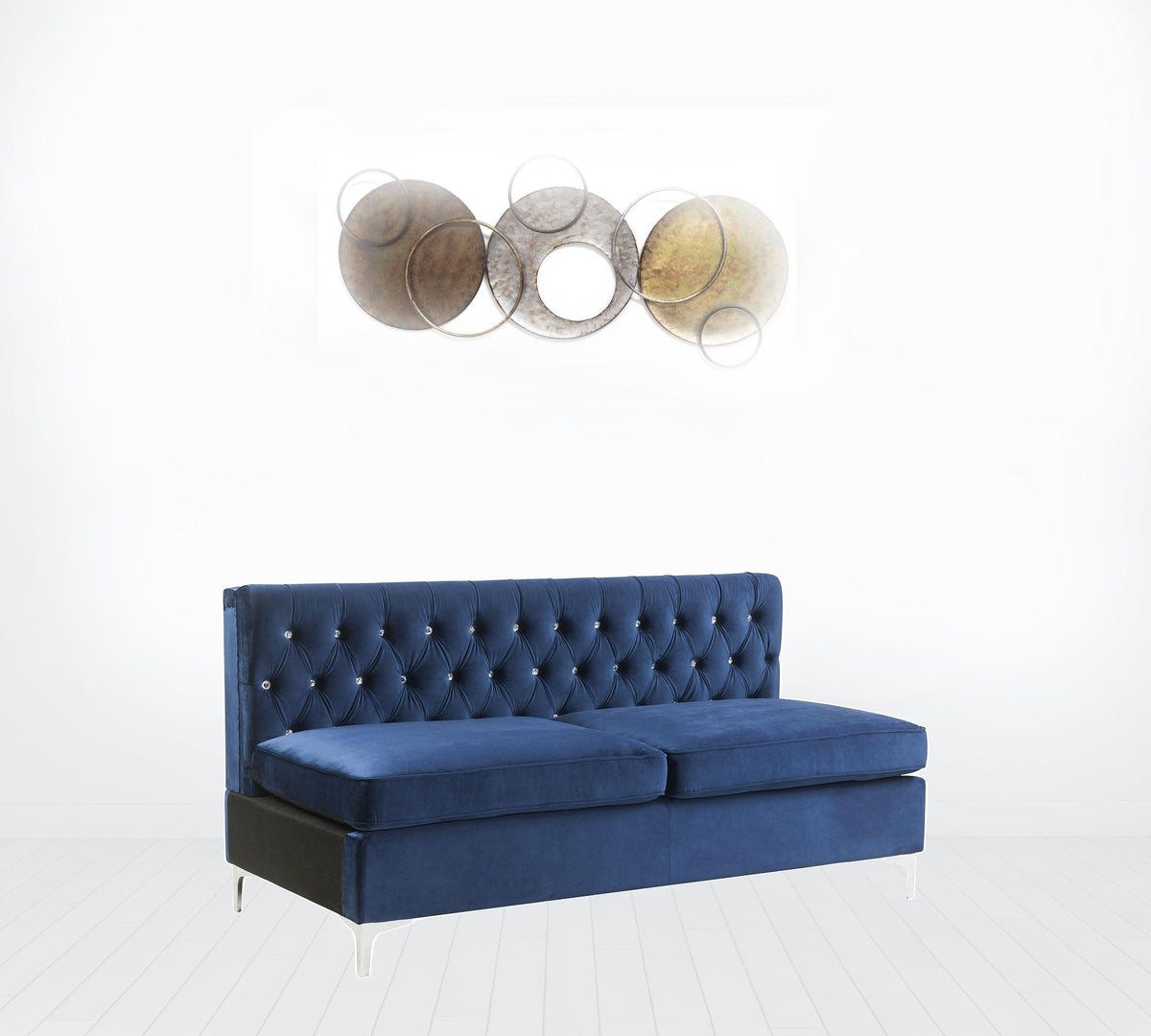 Blue Velvet & Silver Sofa with Two Toss Pillows O742