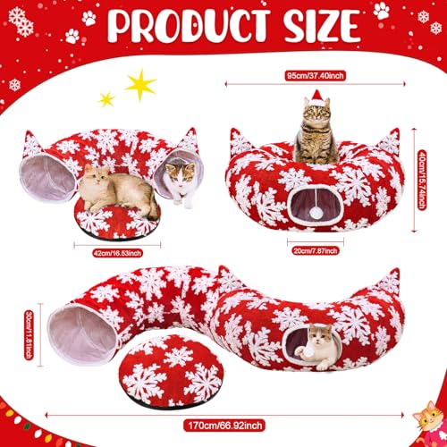 Red Snowflake Cat Tunnel with Washable Mat & 11Pcs Cat Toys H155